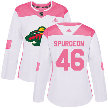 Adidas Minnesota Wild #46 Jared Spurgeon White Pink Authentic Fashion Women's Stitched NHL Jersey