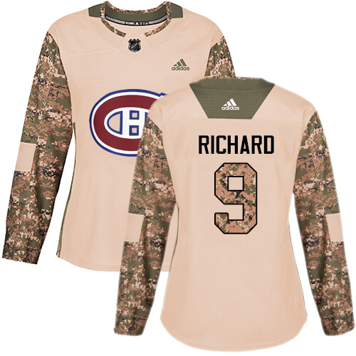 Adidas Montreal Canadiens #9 Maurice Richard Camo Authentic 2017 Veterans Day Women's Stitched NHL Jersey