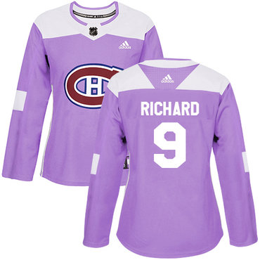 Adidas Montreal Canadiens #9 Maurice Richard Purple Authentic Fights Cancer Women's Stitched NHL Jersey