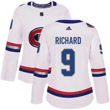 Adidas Montreal Canadiens #9 Maurice Richard White Authentic 2017 100 Classic Women's Stitched NHL Jersey