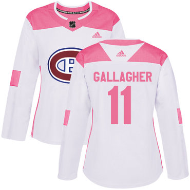 Adidas Montreal Canadiens #11 Brendan Gallagher White Pink Authentic Fashion Women's Stitched NHL Jersey