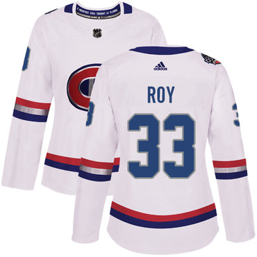 Adidas Montreal Canadiens #33 Patrick Roy White Authentic 2017 100 Classic Women's Stitched NHL Jersey