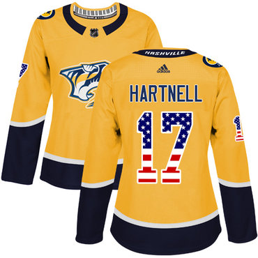 Adidas Nashville Predators #17 Scott Hartnell Yellow Home Authentic USA Flag Women's Stitched NHL Jersey