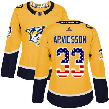 Adidas Nashville Predators #33 Viktor Arvidsson Yellow Home Authentic USA Flag Women's Stitched NHL Jersey