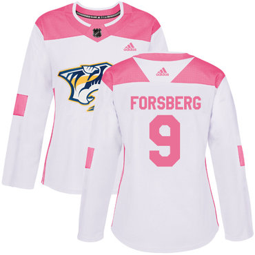 Adidas Nashville Predators #9 Filip Forsberg White Pink Authentic Fashion Women's Stitched NHL Jersey