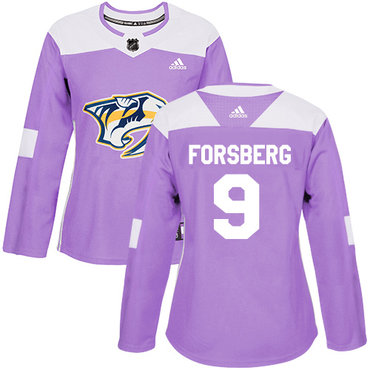 Adidas Nashville Predators #9 Filip Forsberg Purple Authentic Fights Cancer Women's Stitched NHL Jersey