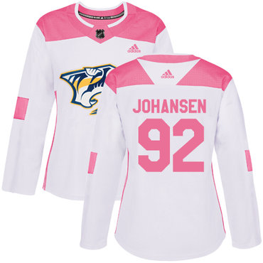 Adidas Nashville Predators #92 Ryan Johansen White Pink Authentic Fashion Women's Stitched NHL Jersey