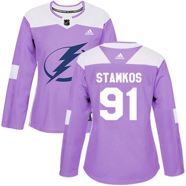 Adidas Tampa Bay Lightning #91 Steven Stamkos Purple Authentic Fights Cancer Women's Stitched NHL Jersey