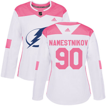 Adidas Tampa Bay Lightning #90 Vladislav Namestnikov White Pink Authentic Fashion Women's Stitched NHL Jersey