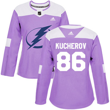 Adidas Tampa Bay Lightning #86 Nikita Kucherov Purple Authentic Fights Cancer Women's Stitched NHL Jersey