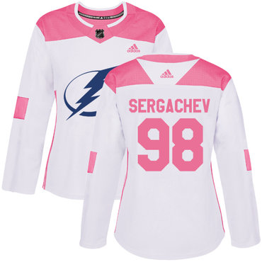 Adidas Tampa Bay Lightning #98 Mikhail Sergachev White Pink Authentic Fashion Women's Stitched NHL Jersey