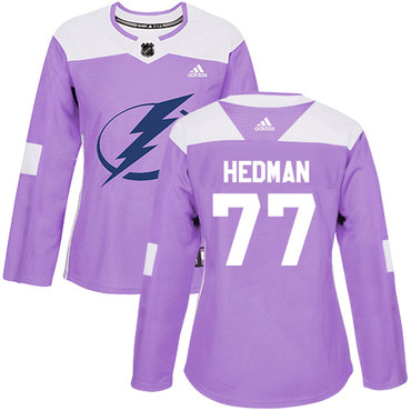 Adidas Tampa Bay Lightning #77 Victor Hedman Purple Authentic Fights Cancer Women's Stitched NHL Jersey