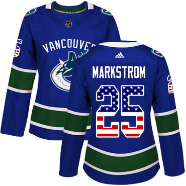 Adidas Vancouver Canucks #25 Jacob Markstrom Blue Home Authentic USA Flag Women's Stitched NHL Jersey