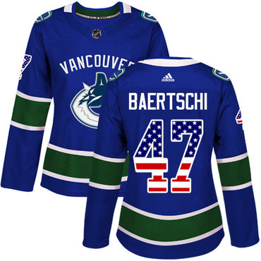 Adidas Vancouver Canucks #47 Sven Baertschi Blue Home Authentic USA Flag Women's Stitched NHL Jersey
