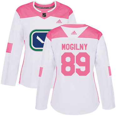 Adidas Vancouver Canucks #89 Alexander Mogilny White Pink Authentic Fashion Women's Stitched NHL Jersey