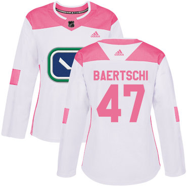 Adidas Vancouver Canucks #47 Sven Baertschi White Pink Authentic Fashion Women's Stitched NHL Jersey