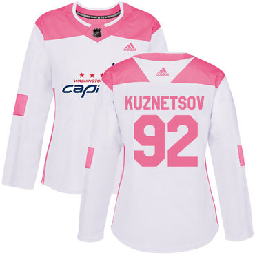Adidas Washington Capitals #92 Evgeny Kuznetsov White Pink Authentic Fashion Women's Stitched NHL Jersey
