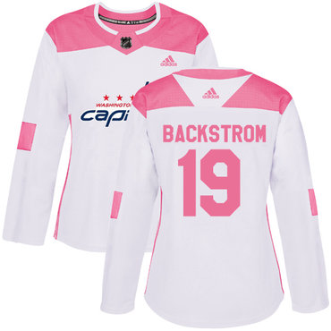 Adidas Washington Capitals #19 Nicklas Backstrom White Pink Authentic Fashion Women's Stitched NHL Jersey