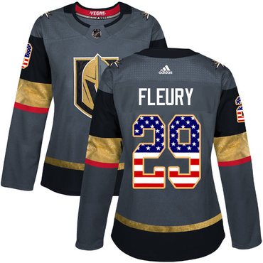 Adidas Vegas Golden Knights #29 Marc-Andre Fleury Grey Home Authentic USA Flag Women's Stitched NHL Jersey