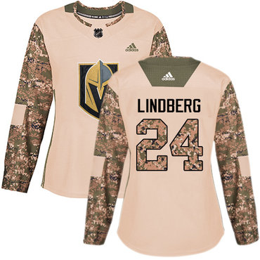 Adidas Vegas Golden Knights #24 Oscar Lindberg Camo Authentic 2017 Veterans Day Women's Stitched NHL Jersey