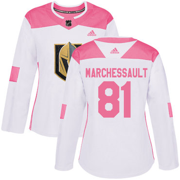 Adidas Vegas Golden Knights #81 Jonathan Marchessault White Pink Authentic Fashion Women's Stitched NHL Jersey