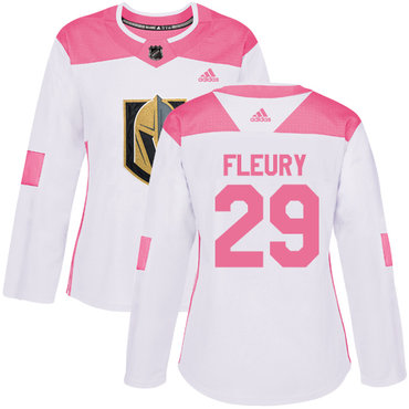 Adidas Vegas Golden Knights #29 Marc-Andre Fleury White Pink Authentic Fashion Women's Stitched NHL Jersey