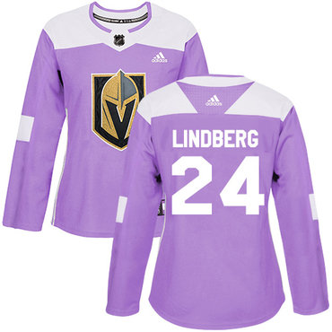 Adidas Vegas Golden Knights #24 Oscar Lindberg Purple Authentic Fights Cancer Women's Stitched NHL Jersey