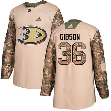 Adidas Ducks #36 John Gibson Camo Authentic 2017 Veterans Day Youth Stitched NHL Jersey