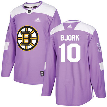 Adidas Bruins #10 Anders Bjork Purple Authentic Fights Cancer Youth Stitched NHL Jersey
