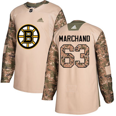 Adidas Bruins #63 Brad Marchand Camo Authentic 2017 Veterans Day Youth Stitched NHL Jersey