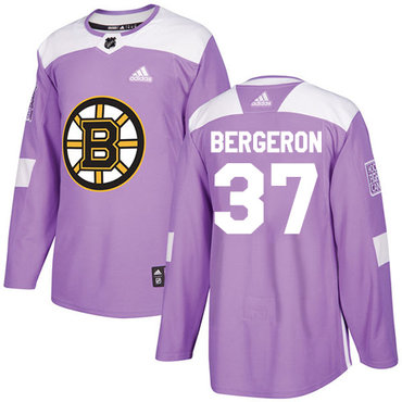 Adidas Bruins #37 Patrice Bergeron Purple Authentic Fights Cancer Youth Stitched NHL Jersey