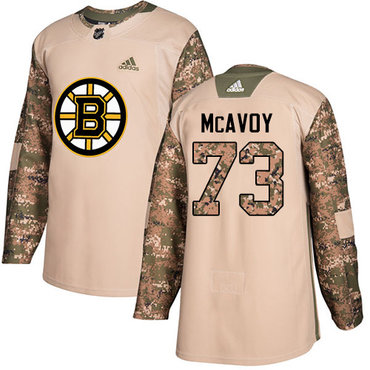 Adidas Bruins #73 Charlie McAvoy Camo Authentic 2017 Veterans Day Youth Stitched NHL Jersey