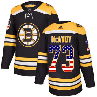 Adidas Bruins #73 Charlie McAvoy Black Home Authentic USA Flag Youth Stitched NHL Jersey