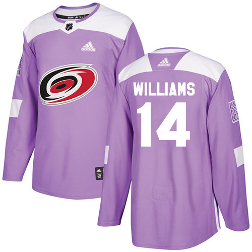Adidas Hurricanes #14 Justin Williams Purple Authentic Fights Cancer Stitched Youth NHL Jersey