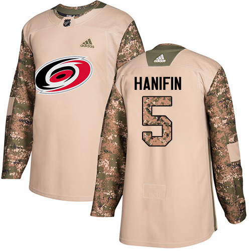 Adidas Hurricanes #5 Noah Hanifin Camo Authentic 2017 Veterans Day Stitched Youth NHL Jersey