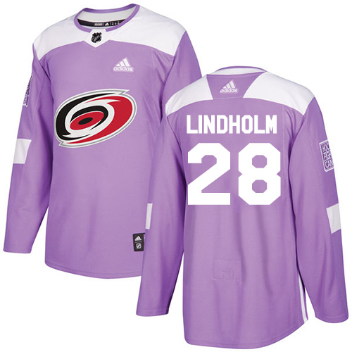 Adidas Hurricanes #28 Elias Lindholm Purple Authentic Fights Cancer Stitched Youth NHL Jersey