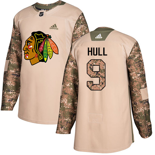 Adidas Blackhawks #9 Bobby Hull Camo Authentic 2017 Veterans Day Stitched Youth NHL Jersey