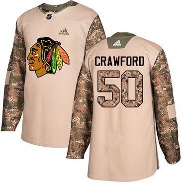 Adidas Blackhawks #50 Corey Crawford Camo Authentic 2017 Veterans Day Stitched Youth NHL Jersey