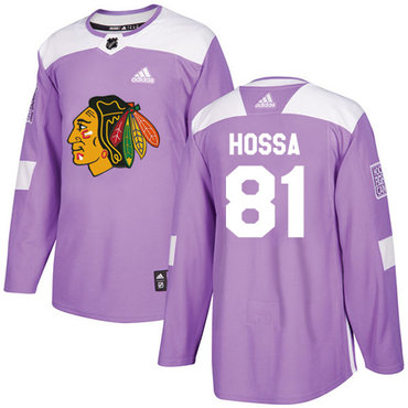 Adidas Blackhawks #81 Marian Hossa Purple Authentic Fights Cancer Stitched Youth NHL Jersey
