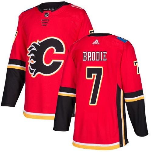 Adidas Flames #7 TJ Brodie Red Home Authentic Stitched Youth NHL Jersey