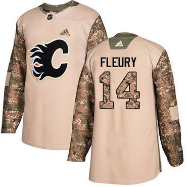 Adidas Flames #14 Theoren Fleury Camo Authentic 2017 Veterans Day Stitched Youth NHL Jersey