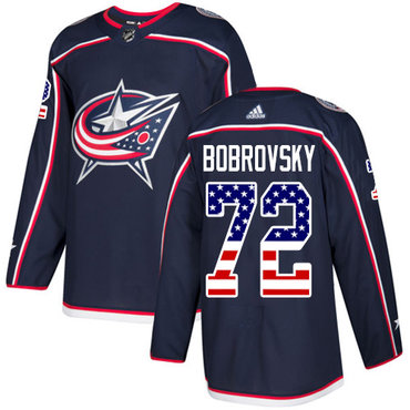 Adidas Blue Jackets #72 Sergei Bobrovsky Navy Blue Home Authentic USA Flag Stitched Youth NHL Jersey