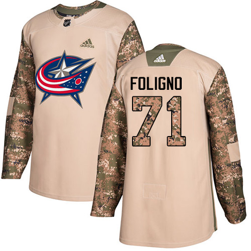Adidas Blue Jackets #71 Nick Foligno Camo Authentic 2017 Veterans Day Stitched Youth NHL Jersey