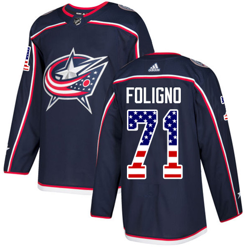 Adidas Blue Jackets #71 Nick Foligno Navy Blue Home Authentic USA Flag Stitched Youth NHL Jersey