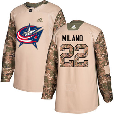 Adidas Blue Jackets #22 Sonny Milano Camo Authentic 2017 Veterans Day Stitched Youth NHL Jersey
