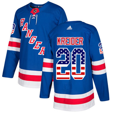 Adidas Detroit Rangers #20 Chris Kreider Royal Blue Home Authentic USA Flag Stitched Youth NHL Jersey