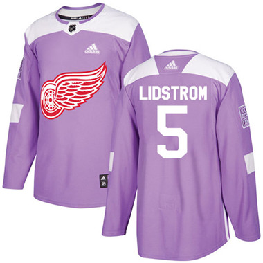 Adidas Detroit Red Wings #5 Nicklas Lidstrom Purple Authentic Fights Cancer Stitched Youth NHL Jersey