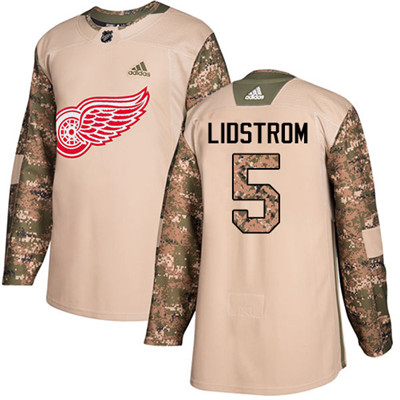 Adidas Detroit Red Wings #5 Nicklas Lidstrom Camo Authentic 2017 Veterans Day Stitched Youth NHL Jersey