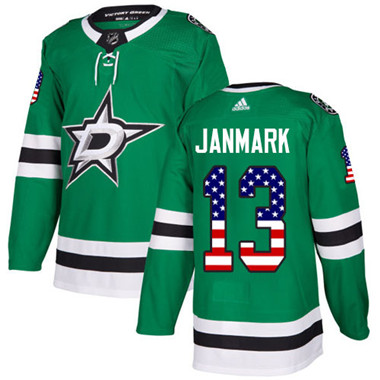 Adidas Dallas Stars #13 Mattias Janmark Green Home Authentic USA Flag Youth Stitched NHL Jersey