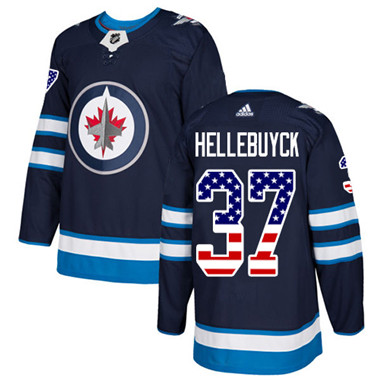 Adidas Winnipeg Jets #37 Connor Hellebuyck Navy Blue Home Authentic USA Flag Stitched Youth NHL Jersey